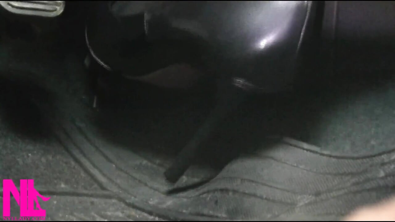 Revving and Driving in Black Pantyhose and Grey High Heels