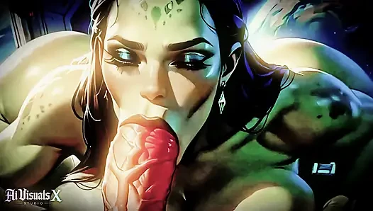 Orc elf, alien-fantasy-blowjob & tittenfick-zusammenstellung - animierter porno (AI generiert)