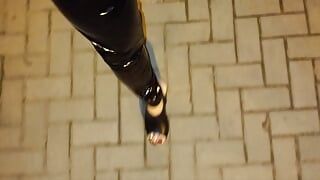 public crossdressing - latex leggings and platform wedges