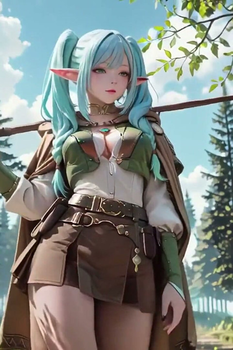 Forest Fantasy! Blue Elf Kneeling, Green Elf Teasing, Sun-dappled Magic & Wand Play, Who Gives in First?