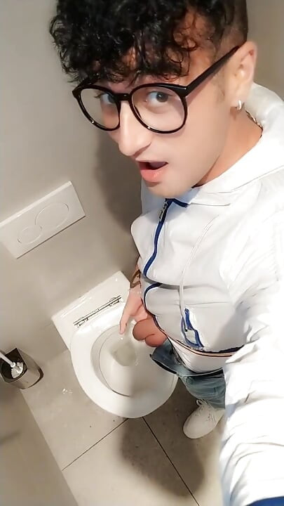 Twink with Fat Uncut Cock Piss at a Rest Stop Toilet