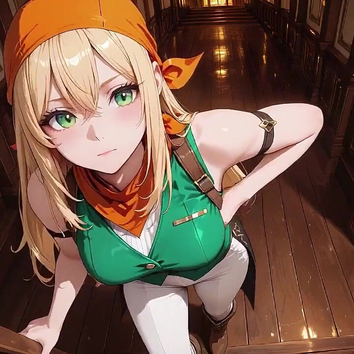 Blonde Pirate Captain! Green Uniform & Rough Ropes on a Sunny Deck. Languid Poses, Long Legs Exposed, and That Teasing Gaze