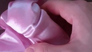 Stroking with my wife's satin panties