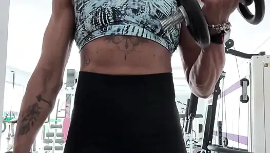 Ebony milf rigid ass trembles after flexing