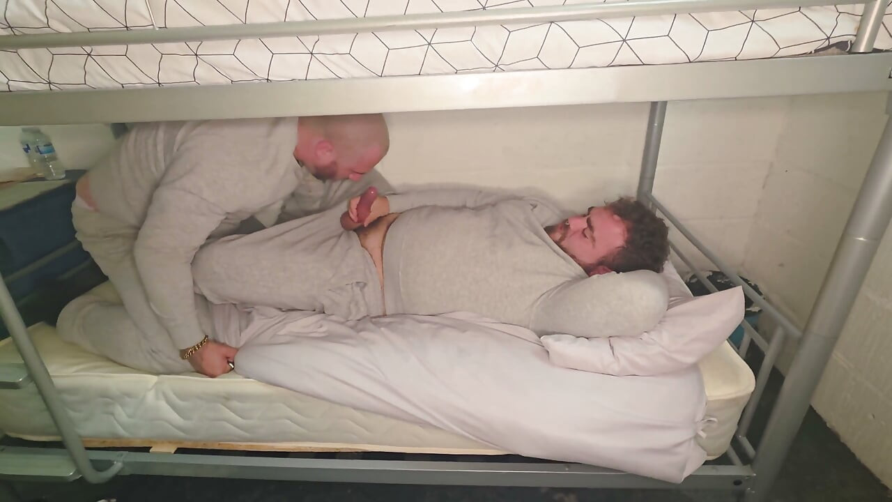 Handcuffed Prison Inmate Serviced Rough Then Stretched Wide Open Against Bunk Rail
