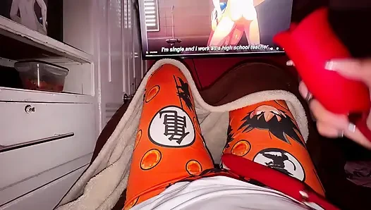 Watching anime with toy. Suck orgasm