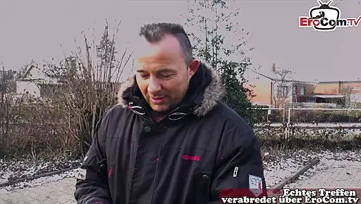 Fat German housewife with natural boobs fucked from the street