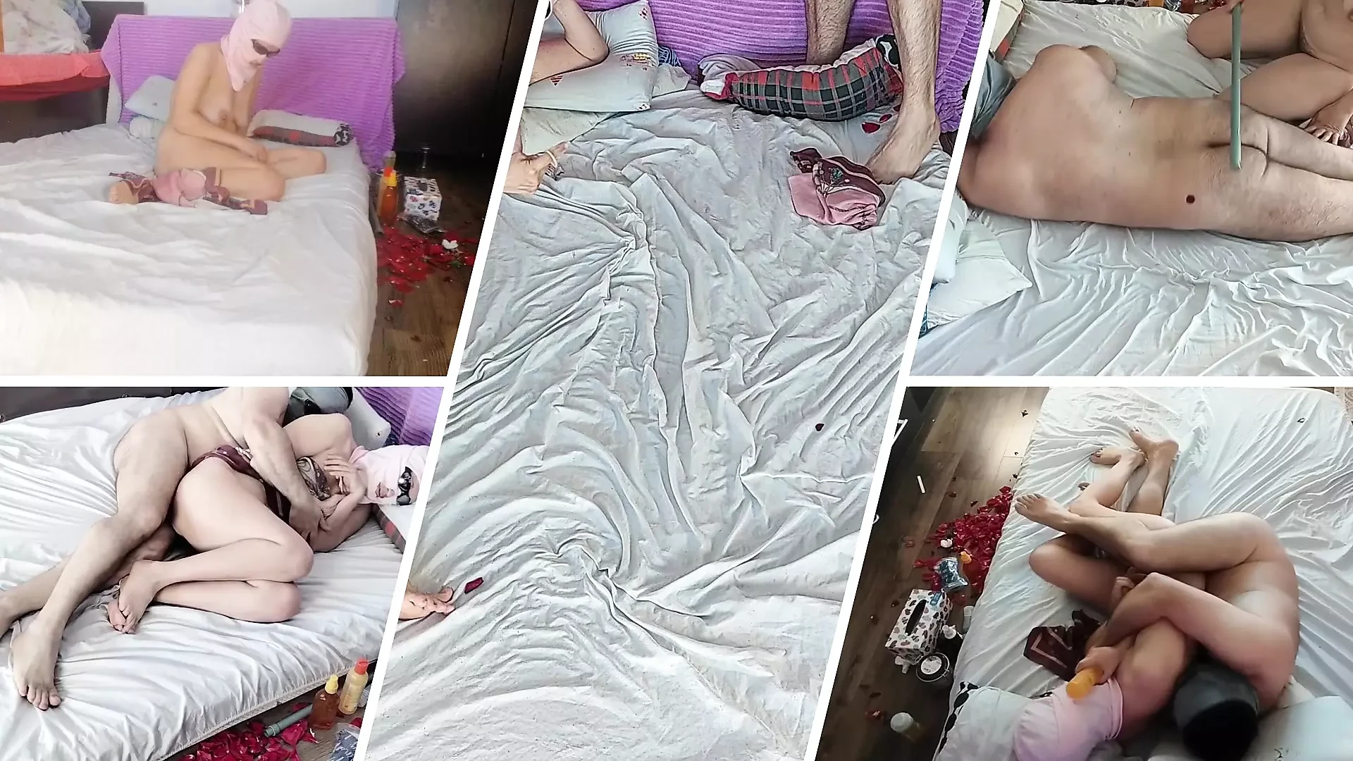 Amateur couple crazy sex in the bedroom. Sexy wife dries her hair.