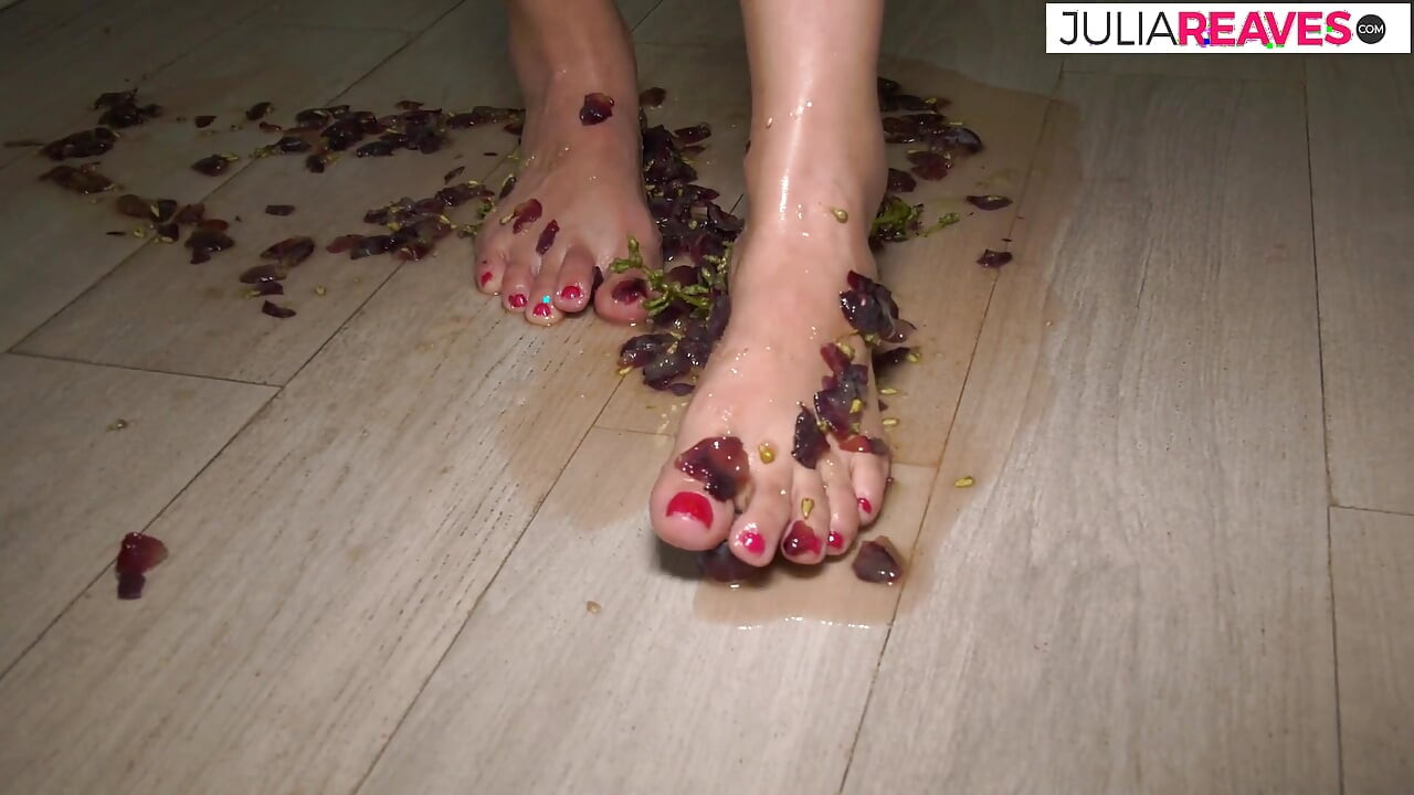 Foot fetish, she mashes grapes and plays with your big boobs