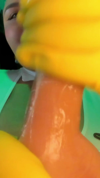 I give myself a nice handjob with my rubber gloves on.