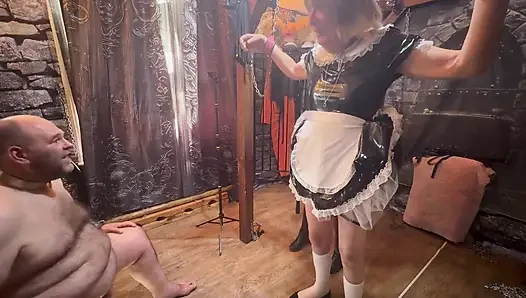 Part 5:- Domina Satana Takes Booboo and Maid Jayne in the Dungeon Before He Goes to Wales.