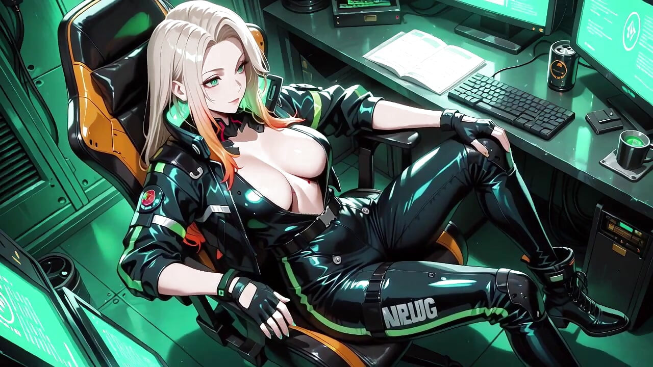 Neon Rain Night! Blonde Agent in Wet Leather Crouching Low, Holographic Glow & Cold Glances.
