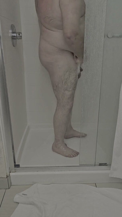Chub with a small dick taking a Shower | Clip 1