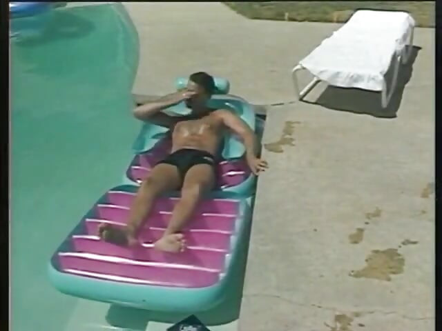Blonde screams in pleasure as she rides a huge cock outside pool to a cumshot