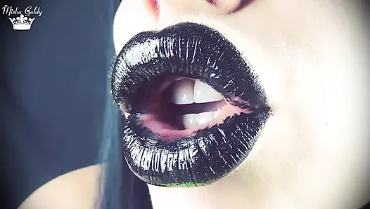 Поцелуи от черных блестящих губ ASMR, инструкция по дрочке