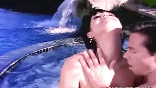 Young busty brunette taking hard dick on the pool