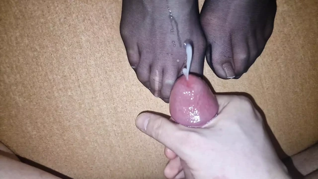 Semen on wife's nylon feet - french pedicure