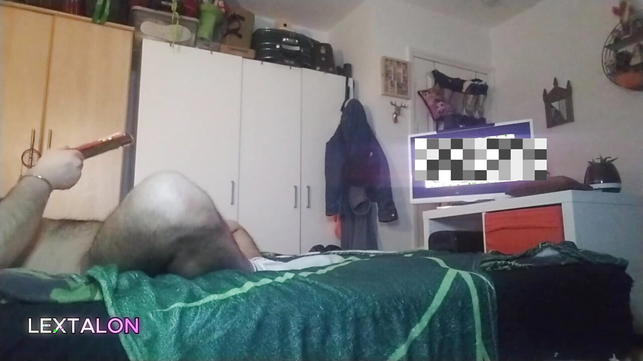 Lextalon jerks off on bed watching porn on TV - Until Hot Cumshot