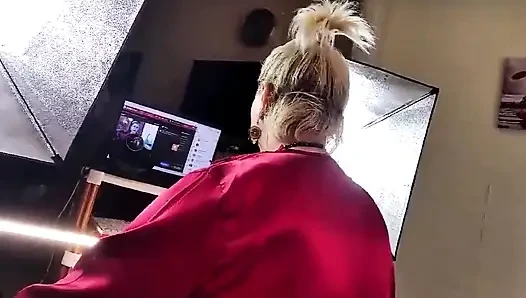 Cock-lifting Mature Bitch Aimee Hot MILF: Red, Black, Ponytail and Cock in Mouth