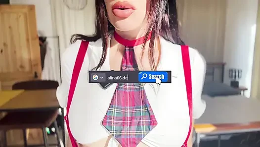Aku lagi asik nyepong dan ngentot dildo dengan seragam sekolahku (joi jerman)