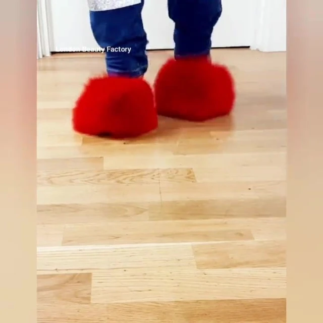red fluffy heels