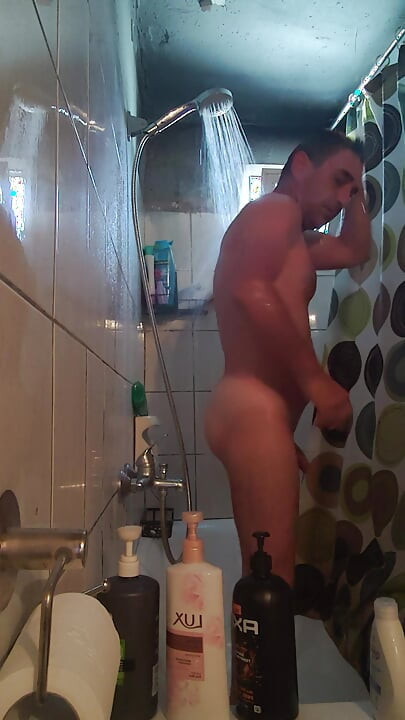 Having bath