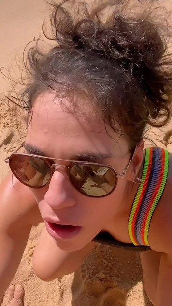 Unforgettable moment from "public beach drinking 2 liters of pee ,public beach gagging"