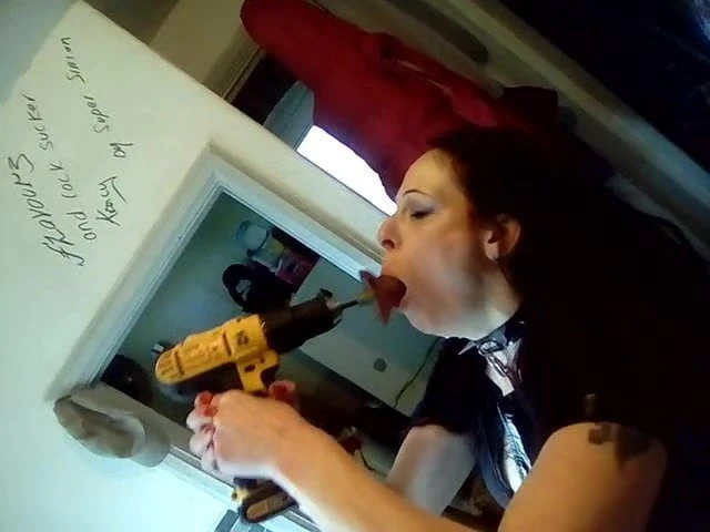 Taking my friends dildo on a drill
