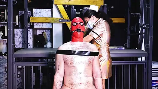 Medical latex breath play femdom