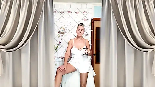 Hot Mature Housewife Lukerya in White Tank Top and Shorts Teases and Masturbates on Washing Machine