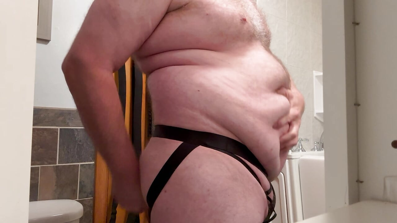 Fat and Hairy Chub takes 10 inch Dildo wearing Sexy Underwear