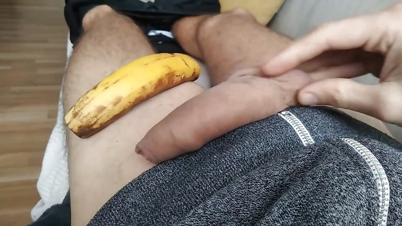 Pig Boy Jerks off Big Dick Very Dirty with Hot Banana, Lots of Pleasure, You Should Try