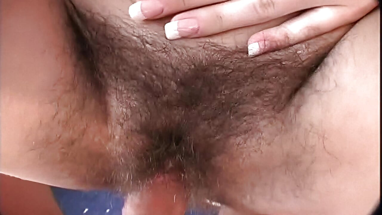 Horny hairy cutie petite gets cum on her hairy snatch