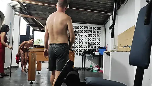 Playing pool with the stepsisters, two big asses