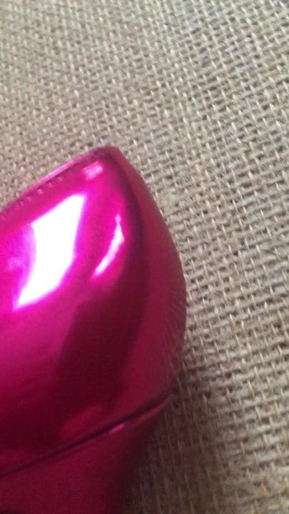 Cumming into Pink Metallic High Heels