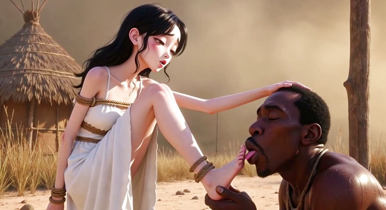 White Woman Tied in Africa - African Man Licking Her Feet