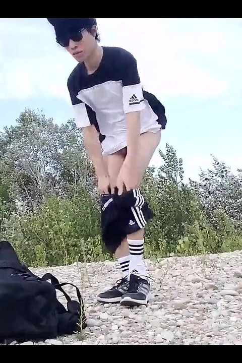 Cute Twink Jon Arteen Wears Black Adidas Outfit, Shows His Underwear, Walks Freeballing, Jerking off Throught His Short Shorts