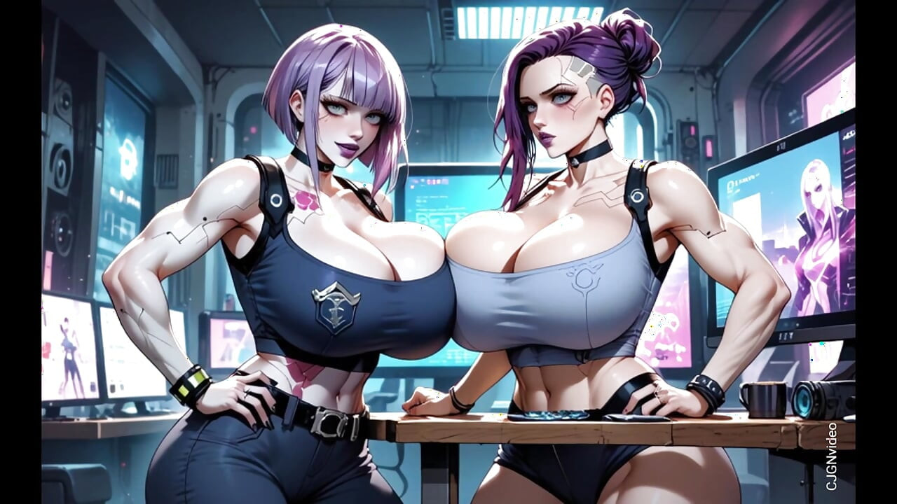 サイバーパンクの警察官女性が脱ぐ(AIアニメーション)