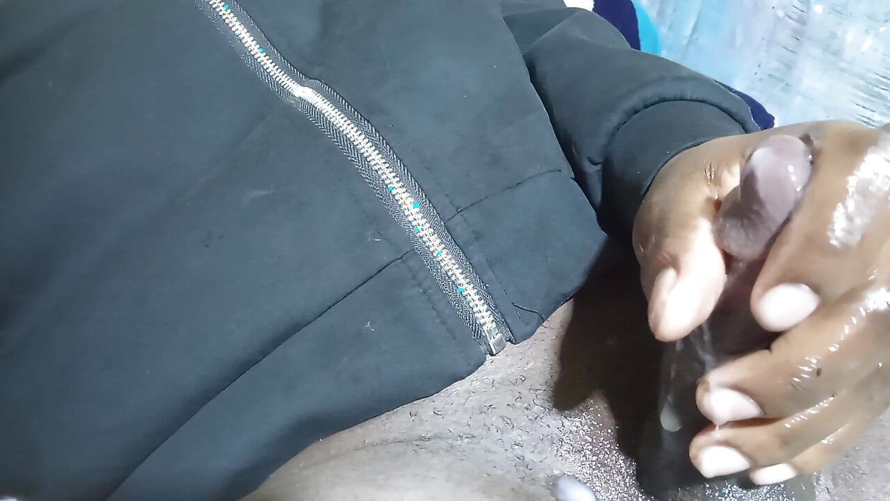 Horny African guy jerking off solo before bed