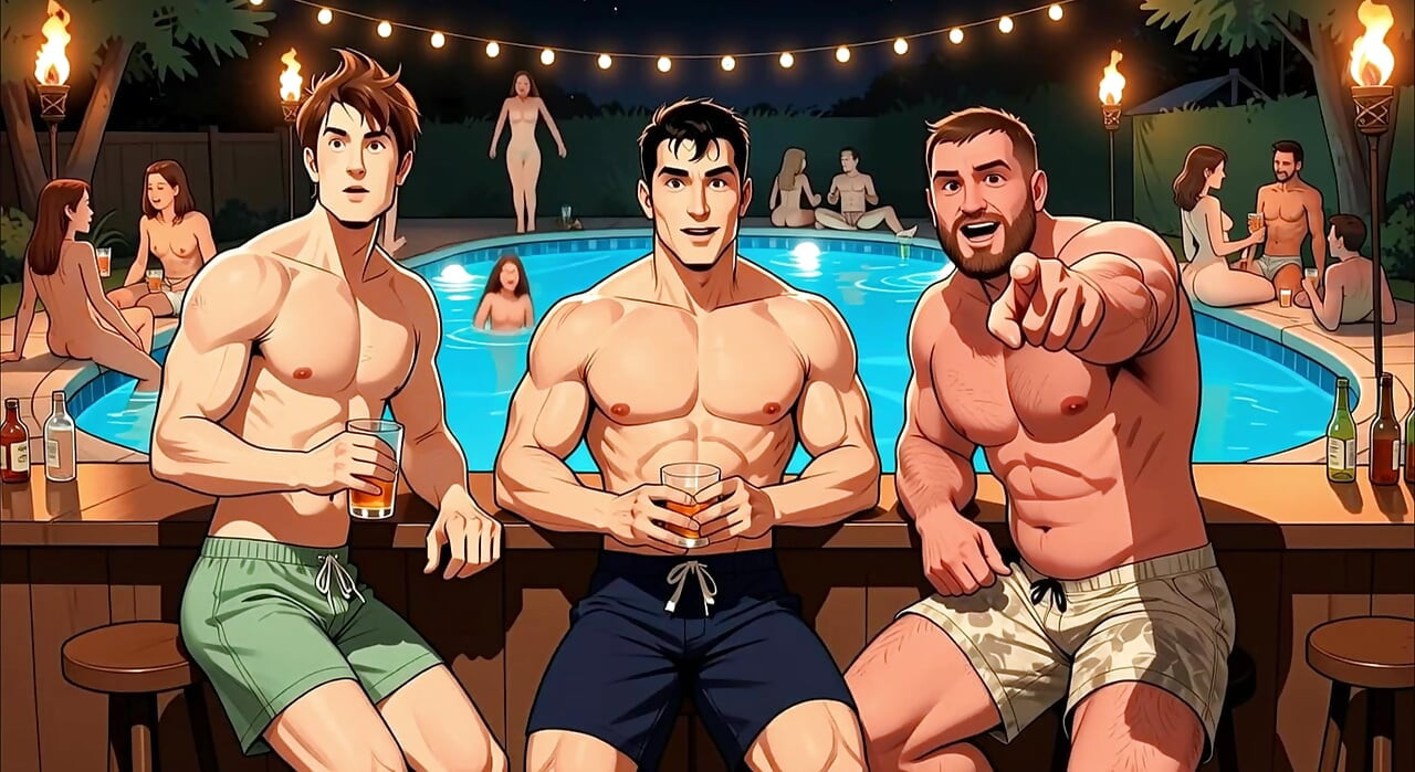 Cuck husband lets wife get fucked by other men beside the pool