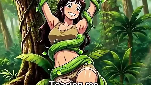 Explorer girl bound in teasing vines that give her  Bound in teasing vines that  intimate pleasure