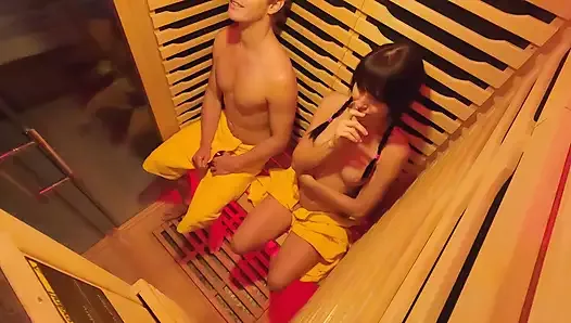 PUBLIC SAUNA!!! Stranger Let me Fuck SQUIRTING and MULTIPLE CREAMPIE