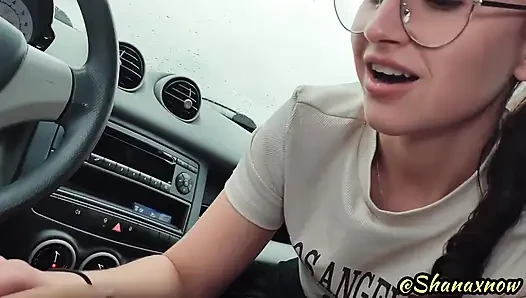 Car POV Blowjow Cum in Throat Rainy Day