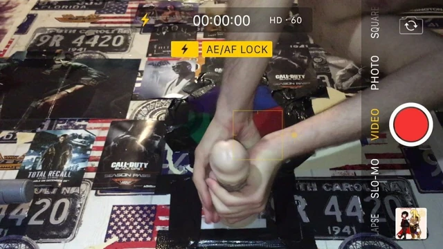 Dildo fucking on wall with cum leaking