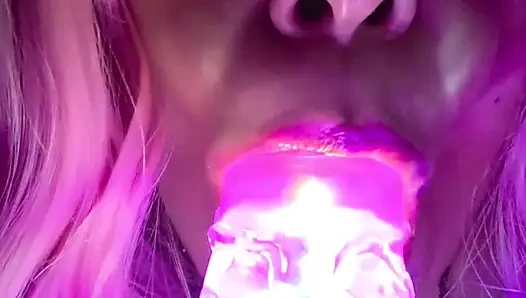 Sucking on my Lighted Dildo