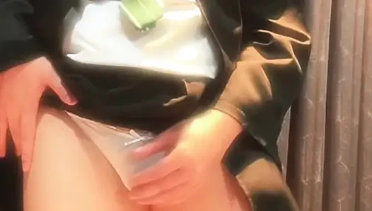 Cute Slytherin's femboy in white panties playing with her wand