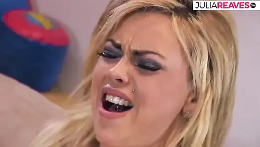 Blonde sucks a big black cock then gets fucked to a cumshot