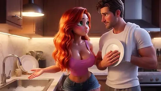 Steamy Night Alone: Young Woman Gives In to Passion with Stepfather on the Sofa (AI generated)
