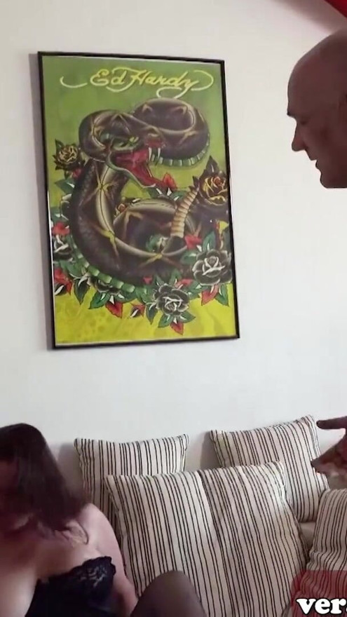 German chubby teen caught at cheating from husband and he make threesome | Clip 1