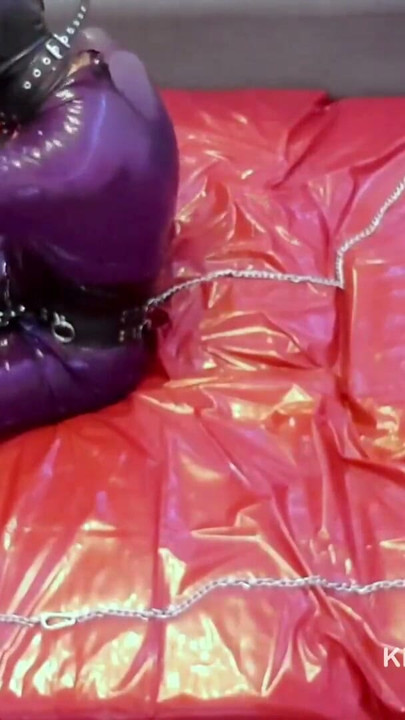 Self Bondage, Sensory Deprivation And Doxy Magic Wand Harness - Cute Girl In Rubber Latex Catsuit | Clip 1